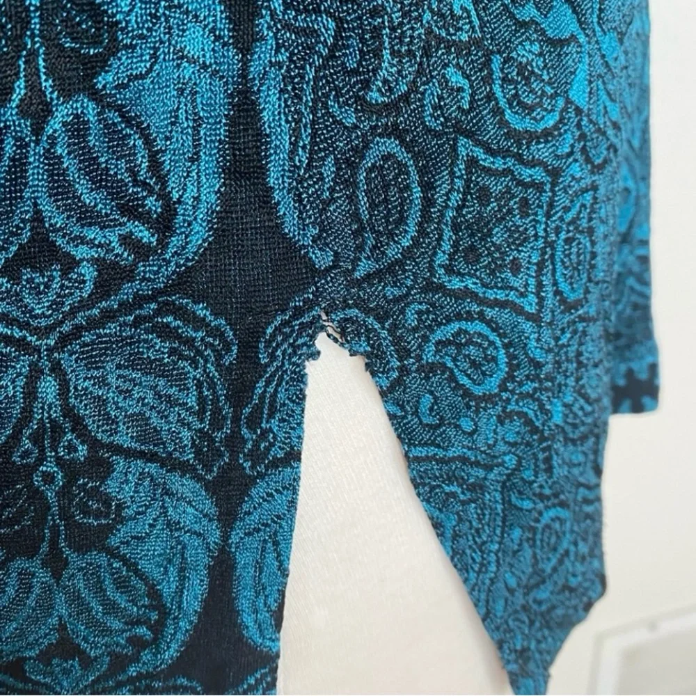 Coldwater Creek Jewel Teal Jacquard Textured Cowl Neck Stretch Top Size Medium